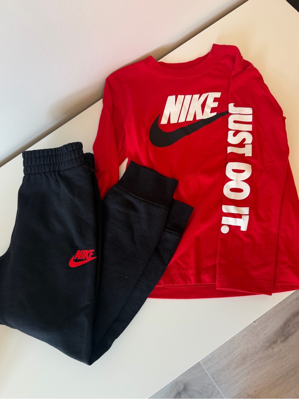 Nike Red Long Sleeve Top with Black Joggers - Kids